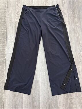 Athleta Navy and Black Wide-Leg Track Pants with Snap Hem